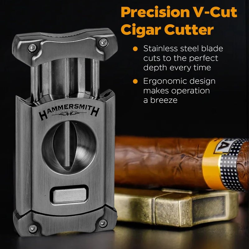 HammerSmith Beast V-Cut Cigar Cutter with Built-in Pull-Out 8mm Punch Cutter, Stainless Steel Blade, Easy Push-Button Spring-Action Release, Perfect Cigar Accessories for Men - Gunmetal Finish - Image 3